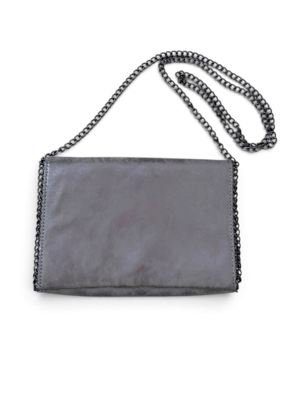 Chelsea28 Faux Leather Chain Crossbody Clutch Envelope Metallic Silver Gunmetal